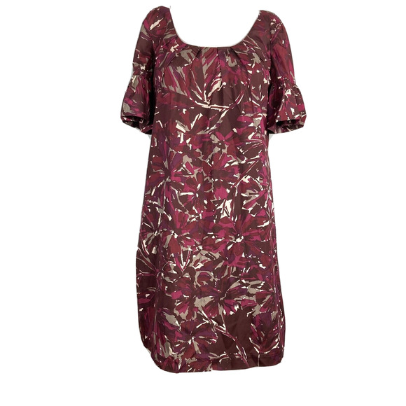 Trina Turk Dress Womens Sz 6 Maroon Purple Wool Silk Bell Sleeve Shift - Picture 1 of 12